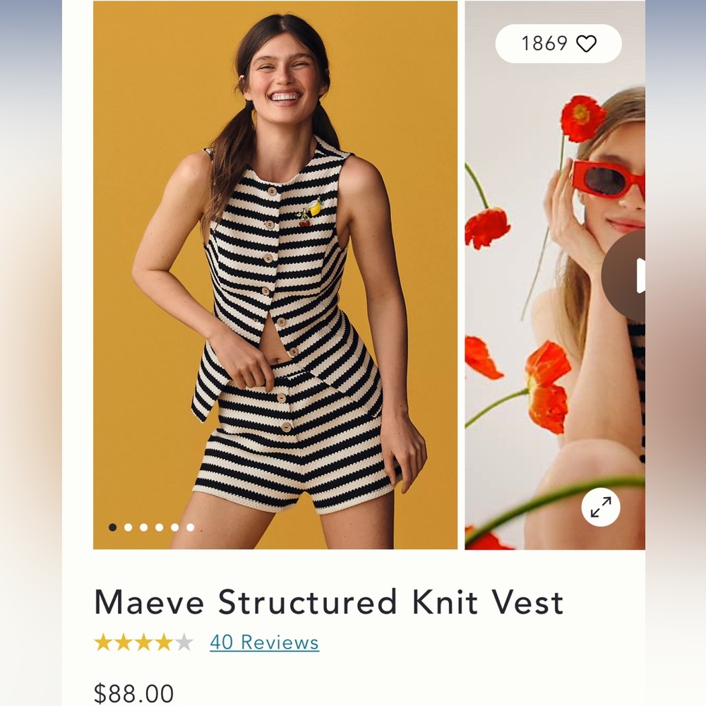 NWT Anthropologie Maeve Structured Knit Vest Black & White Size Small